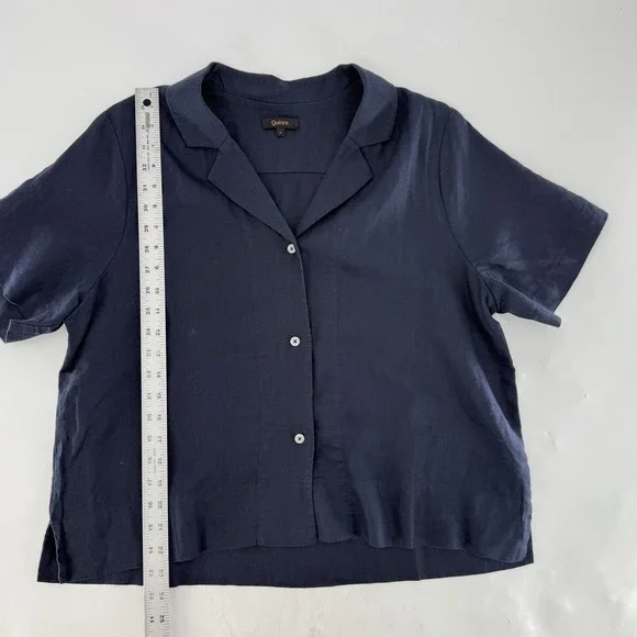 Quince Navy Blue 100% European Linen Button Up Blouse Sz L Boho Lagenlook - Picture 7 of 7